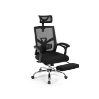 giantex chaise de bureau à roulettes inclinable avec repose pieds siège ergonomique fauteuil de bureau avec roue en maille dossier/oreiller réglable capacité de charge : 120 kg
