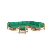 12 pcs salon de jardin - ensemble table et chaises de jardin avec coussins vert bambou togp46303