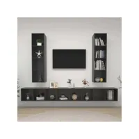 4 pcs meubles tv muraux banc tv de salon,design de luxe gris brillant aggloméré -neww89588