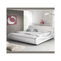 lit double pour matelas 180x200cm  couleur blanc  matériaux bois et simili cuir  modèle alessia caah001e-wh180x200cm