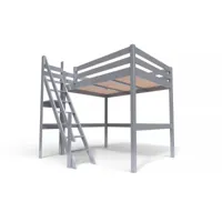 lit mezzanine bois avec escalier de meunier sylvia 140x200  gris aluminium 1140-ga