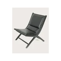 fauteuil lounge en teck et cuir noir - 66 cm - couleur noir