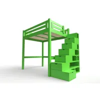 lit mezzanine adulte bois + escalier cube hauteur réglable alpage 160x200  vert alpag160cub-ve