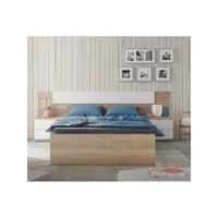 tête de lit avec chevets chêne et blanc - neen - tête de lit : l 247 x 3 x h 50 cm ; tables de chevets : l 50 x l 38 x h 45 cm