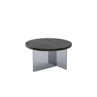 table basse ronde saky d70cm bois anthracite et verre fumée gris foncé