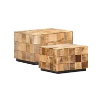 lot de 2 tables basses tables de salon  bouts de canapé avec design de blocs bois de manguier brut meuble pro frco73231