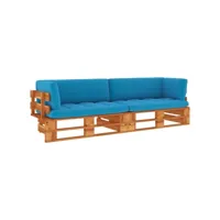 canapé fixe 2 places palette  canapé scandinave sofa et coussins pin imprégné de marron miel meuble pro frco67987