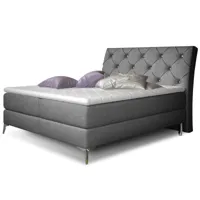 lit design continental avec tête de lit capitonnée strass tissu gris banky-couchage 160x200 cm