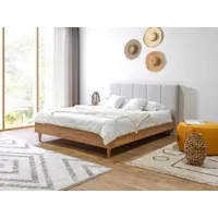 bobochic lit 180 x 200 cm olympe tête de lit avec rangement lattes massives et pieds en bois naturel beige