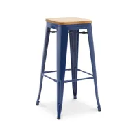tabouret de bar - design industriel - bois et acier - 76cm - nouvelle édition - stylix bleu foncé