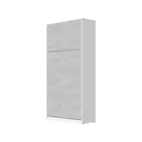 armoire lit escamotable 90x200cm vertical matelas inclus lit rabattable lit mural supérieur  blanc/béton