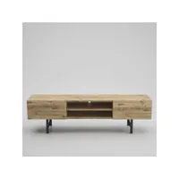 meuble tv style industriel adas l160cm bois foncé et métal noir