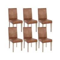 lot de 6 chaises de salle à manger cuisine imitation daim marron vieilli style vintage pieds en bois clair 04_0000895
