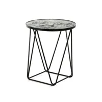 table d'appoint ronde miroir vieilli et métal noir roy