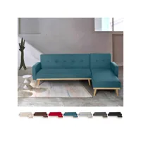 canapé convertible 3 places clic clac avec méridienne au style nordique palmas - bleu modus sofà