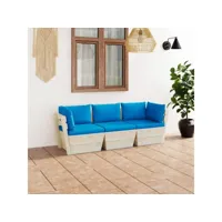 canapé fixe 3 places palette de jardin  sofa banquette de jardin avec coussins bois d'épicéa meuble pro frco77394