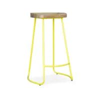 tabouret de bar - design industriel - bois et métal - 76cm - adriel jaune
