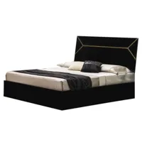 lit coffre bois noir laqué et tête de lit noire laquée et dorée diamanto-couchage 140x190 cm