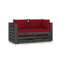 canapé fixe 2 places de jardin  sofa banquette de jardin avec coussins bois imprégné de gris meuble pro frco10698