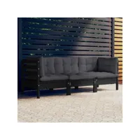 canapé fixe 3 places de jardin  sofa banquette de jardin avec coussins anthracite bois de pin meuble pro frco41403