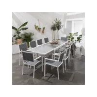 salon de jardin lampedusa extensible en textilène gris 10 places - aluminium blanc