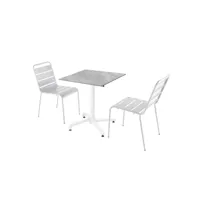 ensemble table de terrasse stratifié marbre et 2 chaises blanc