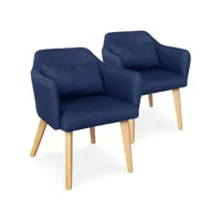chaise avec accoudoirs tissu bleu et pieds bois clair biggie - lot de 2