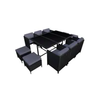 habelock - meuble de jardin résine tressée encastrable - 10 places - noir gris 1045-01-00