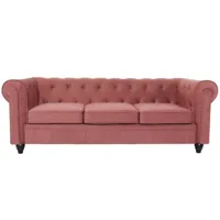 grand canapé 3 places chesterfield velours rose