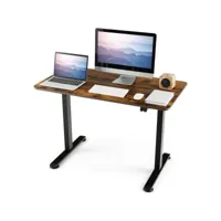 giantex bureau ergonomique de pied réglable électrique,table de travail d'ordinateur assise ou debout avec panneau d'épissure, trou de gestion des câbles (marron)