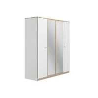 armoire 4 portes 2 miroirs blanc-chêne blond - maille - l 181 x l 60 x h 200 cm - neuf