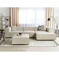 canapé d'angle à gauche 3 places avec ottoman en lin beige aprica 385302