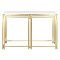 table console en marbre blanc et métal doré - longueur 120 x profondeur 40 x hauteur 81,5  cm