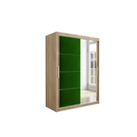 armoire de chambre tapila 2 sonoma/vert 150 avec 2 portes coulissantes style contemporain penderie (tringle) avec étagères