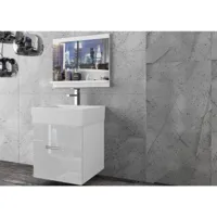 miraya - ensemble salle de bain - 3 pcs - meubles à suspendre - vasque porcelaine - finition gloss - blanc