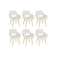 lot de 6 chaises de salle à manger fauteuil assise rembourrée en tissu bouclette, pieds en métal effet bois, style scandinave, beige