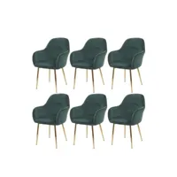 lot de 6 chaises de salle à manger hwc-f18, chaise de cuisine, design rétro ~ velours vert, pieds dorés