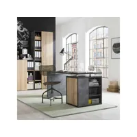 bureau professionnel en bois avec étagère et porte gris et chêne 140x69cm office24