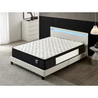 lit avec tête de lit + matelas 120x190cm ressorts ensachés et mémoire de forme-épaisseur 30cm + lit, tête de lit led