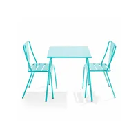 ensemble table de jardin carrée et 2 chaises bistrot turquoise - palavas