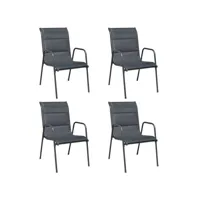chaises empilables de jardin 4 pcs acier et textilène noir 2
