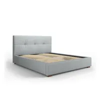 lit coffre avec tête de lit sage 160x200cm, gris clair, tissu structurel