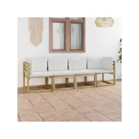 canapé fixe 4 places de jardin  sofa banquette de jardin avec coussins crème meuble pro frco83801