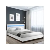 lit double neo 140 x 190 cm pvc blanc avec sommier et led intégrées