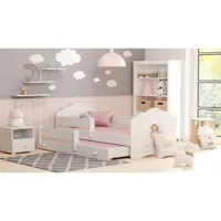 lit gigogne enfant fille blanc fiona avec sommier et matelas - fée rose - 2 x 160 cm x 80 cm 2 x 160 cm x 80 cm