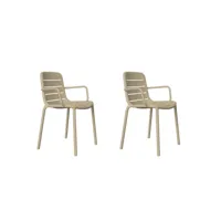 set 2 fauteuil gina avec accoudoirs - resol - beige - fibre de verre, polypropylène 569x520x805mm