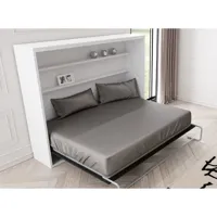 lit escamotable horizontal 80x190 - p 45cm - avec étagères intérieures optima-coffrage chocolat-façade bleu marine