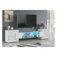 meuble tv pablo 230 cm avec led blanc mat et blanc laqué