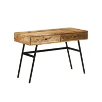 bureau table meuble travail informatique avec tiroirs bois solide de manguier 110 cm helloshop26 0502134