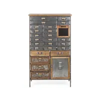 armoire industriel 25 tiroirs 1 porte acier argent et bois de pin vitrak 76.5cm